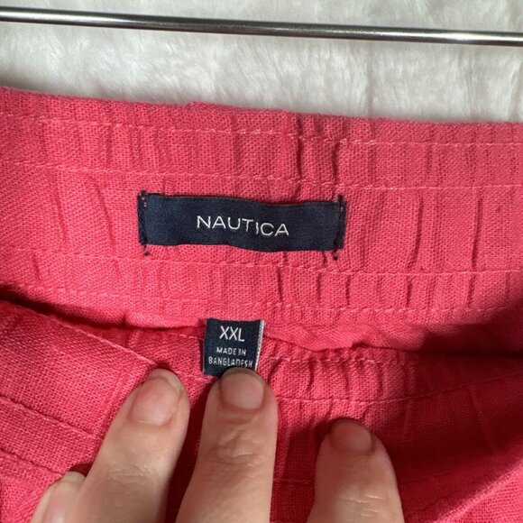 Nautica Linen Viscose Pull On Casual Shorts Pink Drawstring Pockets ~ Size XXL - Picture 2 of 12
